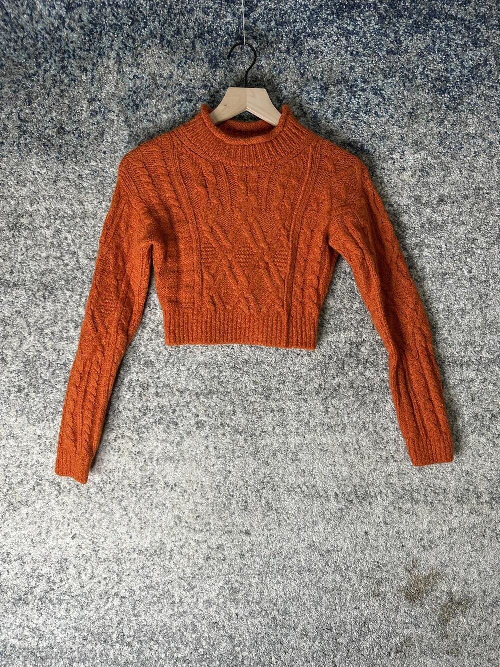 Wilfred Free Sweater Womens XS Orange Cable Knit Mock Neck Cropped Alpaca Wool